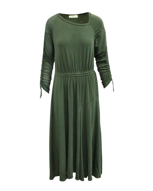 Sportmax Ruched Panel Midi Dress in Olive Green Viscose