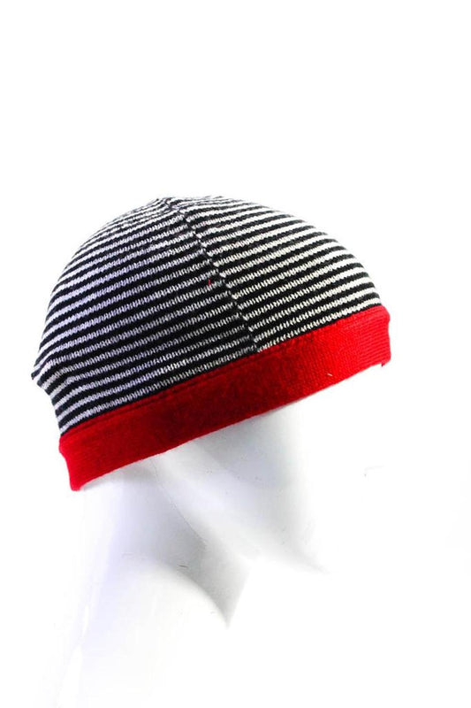 Kate Spade Womens Wool Knit Striped Two Tone Beanie Hat Black White