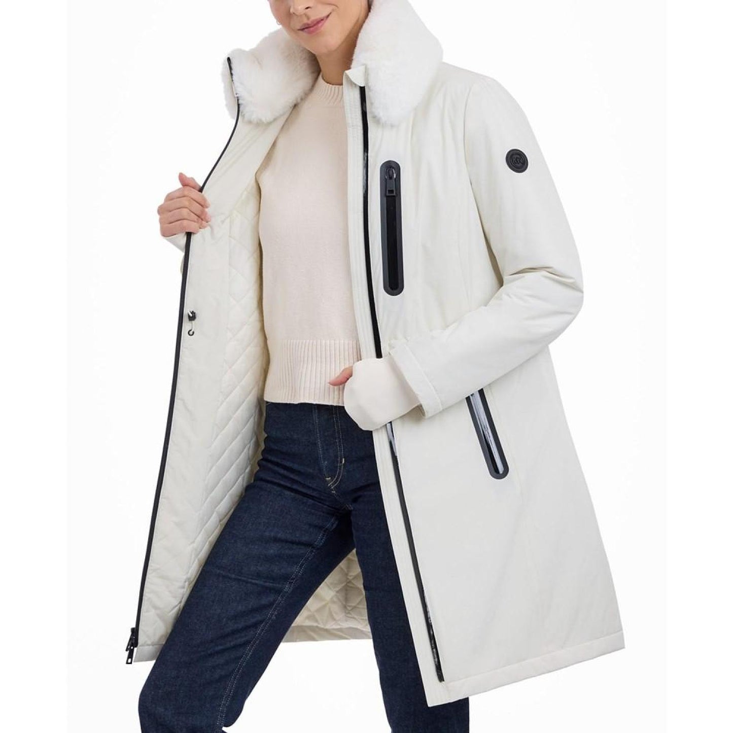 Women's Faux-Fur-Trim Anorak Raincoat