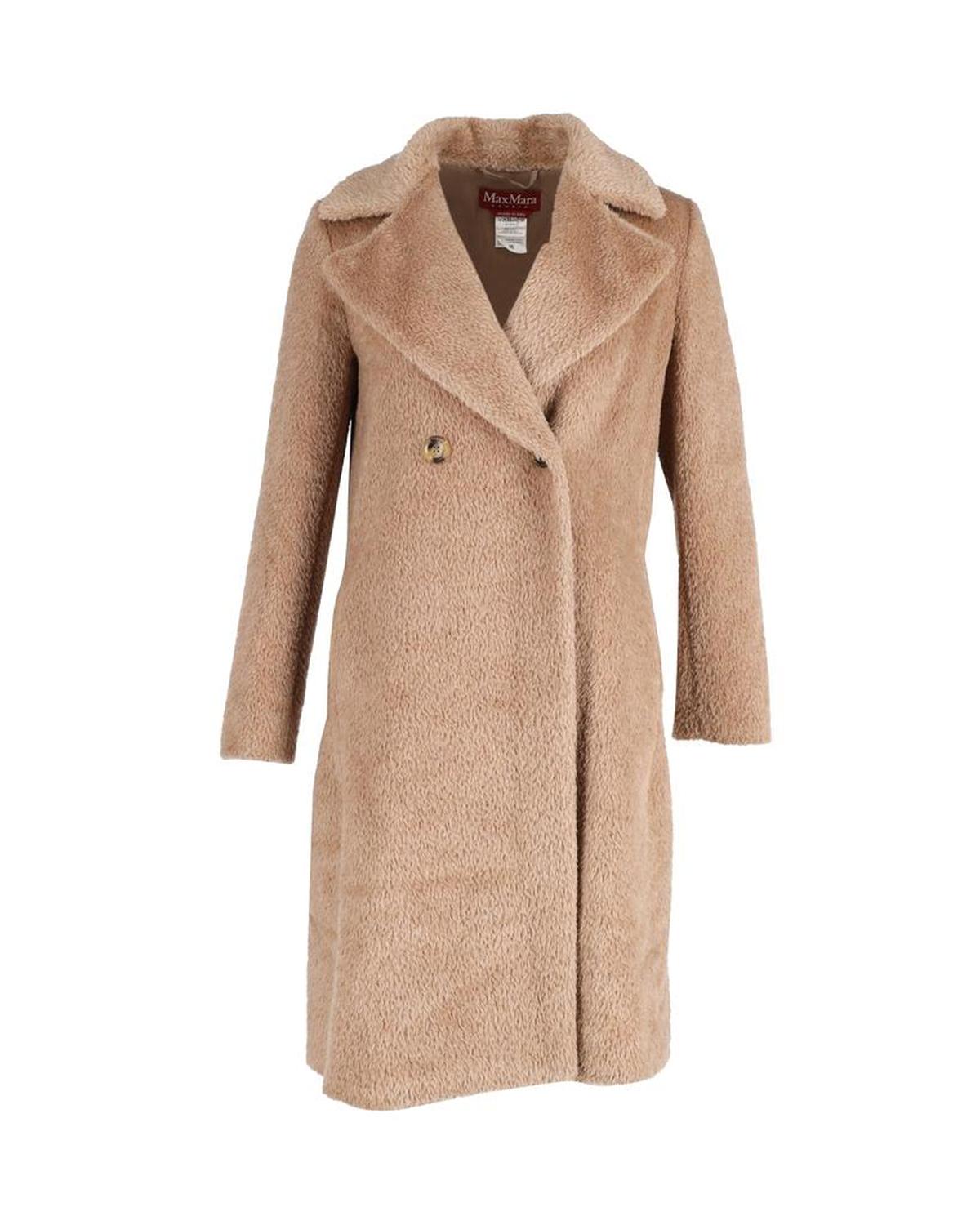 Max Mara Studio Karim Double Breasted Coat in Beige Alpaca Wool