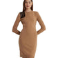 Petite Faux Leather Trim Wool Cashmere Dress