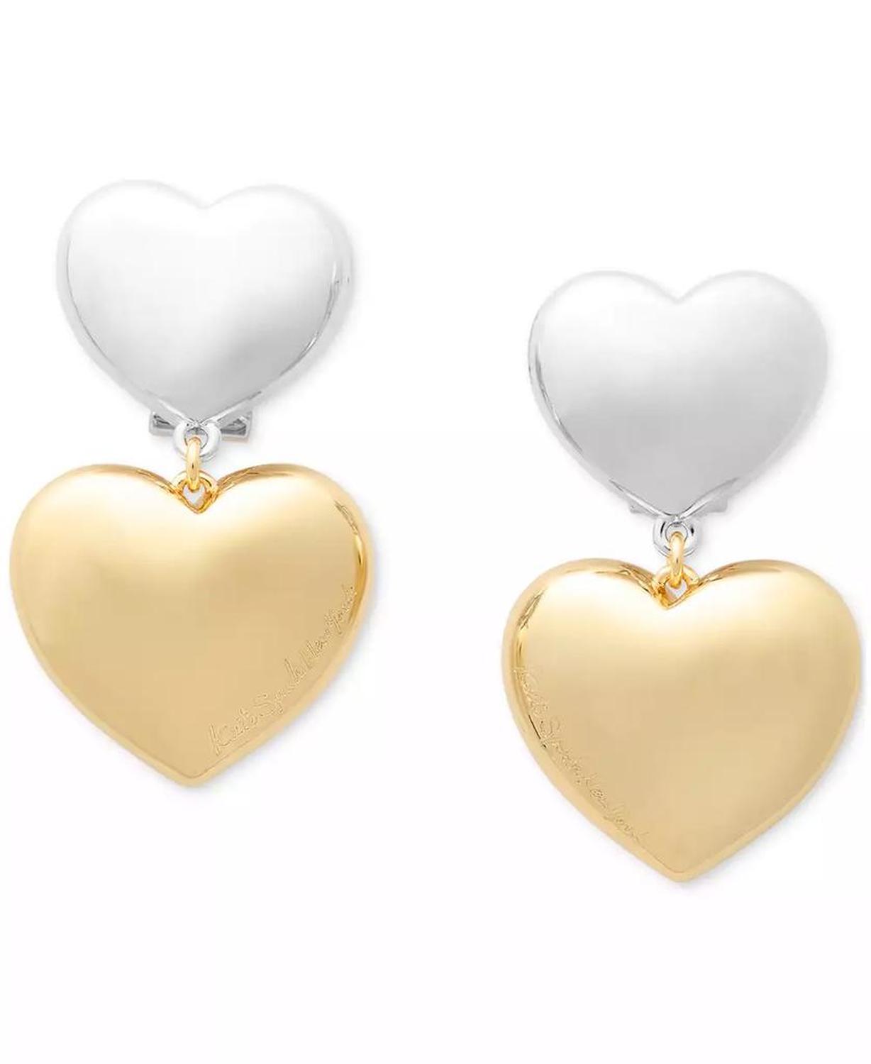 Enamel Graduated Double Heart Drop Earrings