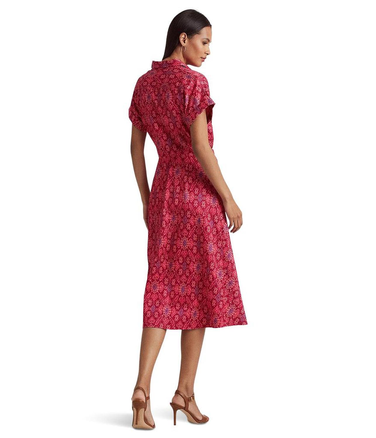 Petite Geo-Print Shantung Tie-Waist Dress