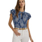 Floral Linen-Blend Jersey Tie-Neck Top