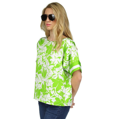 Women's Palm-Print Satin Twill Short-Sleeve Blouse