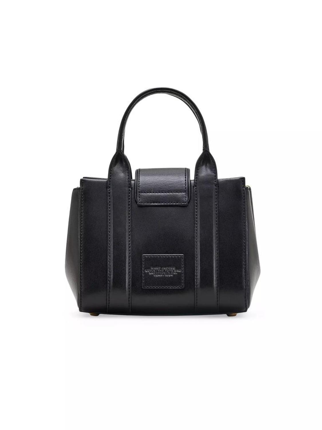 Turn-Lock Leather Crossbody Tote Bag