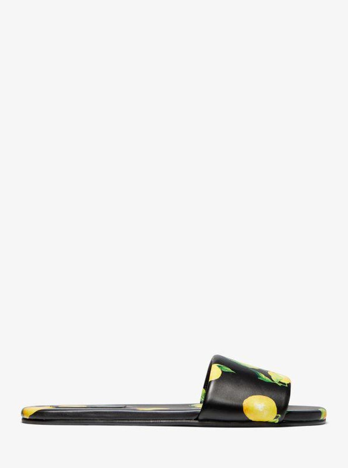 Delphine Lemon-Print Leather Slide Sandal