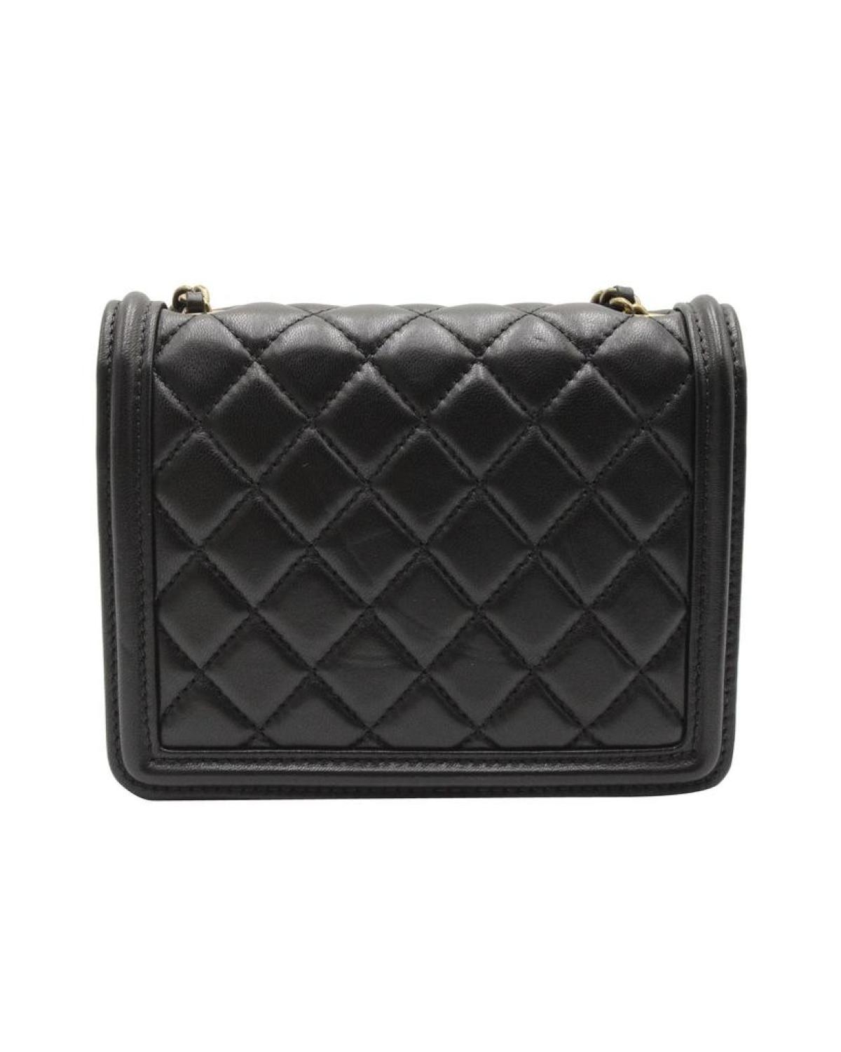 Chanel Classic Studded Boy Brick Flap Bag in Black Lambskin Leather