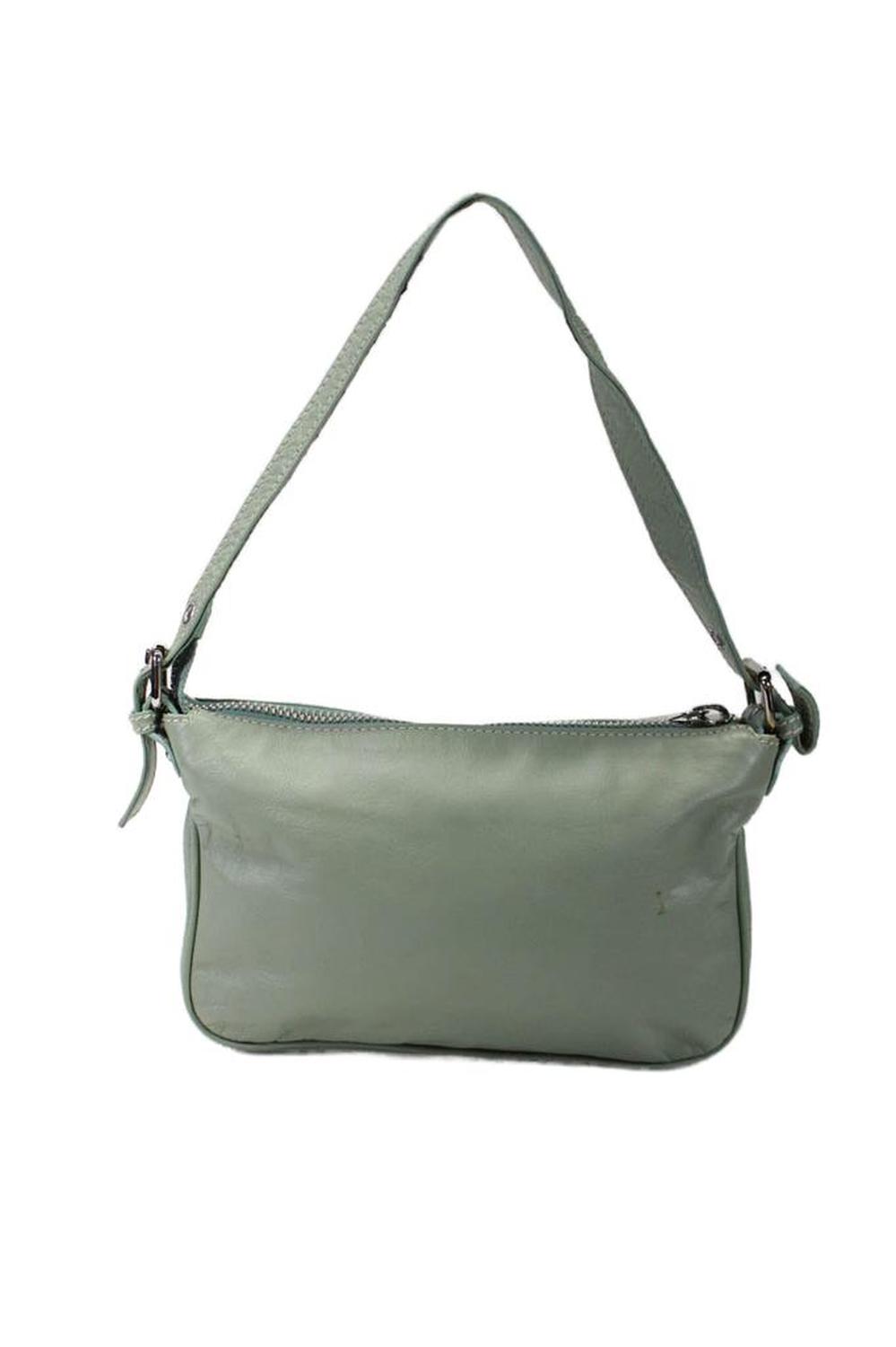 Womens Leather Silver Tone Hardware Shoulder Bag Sage