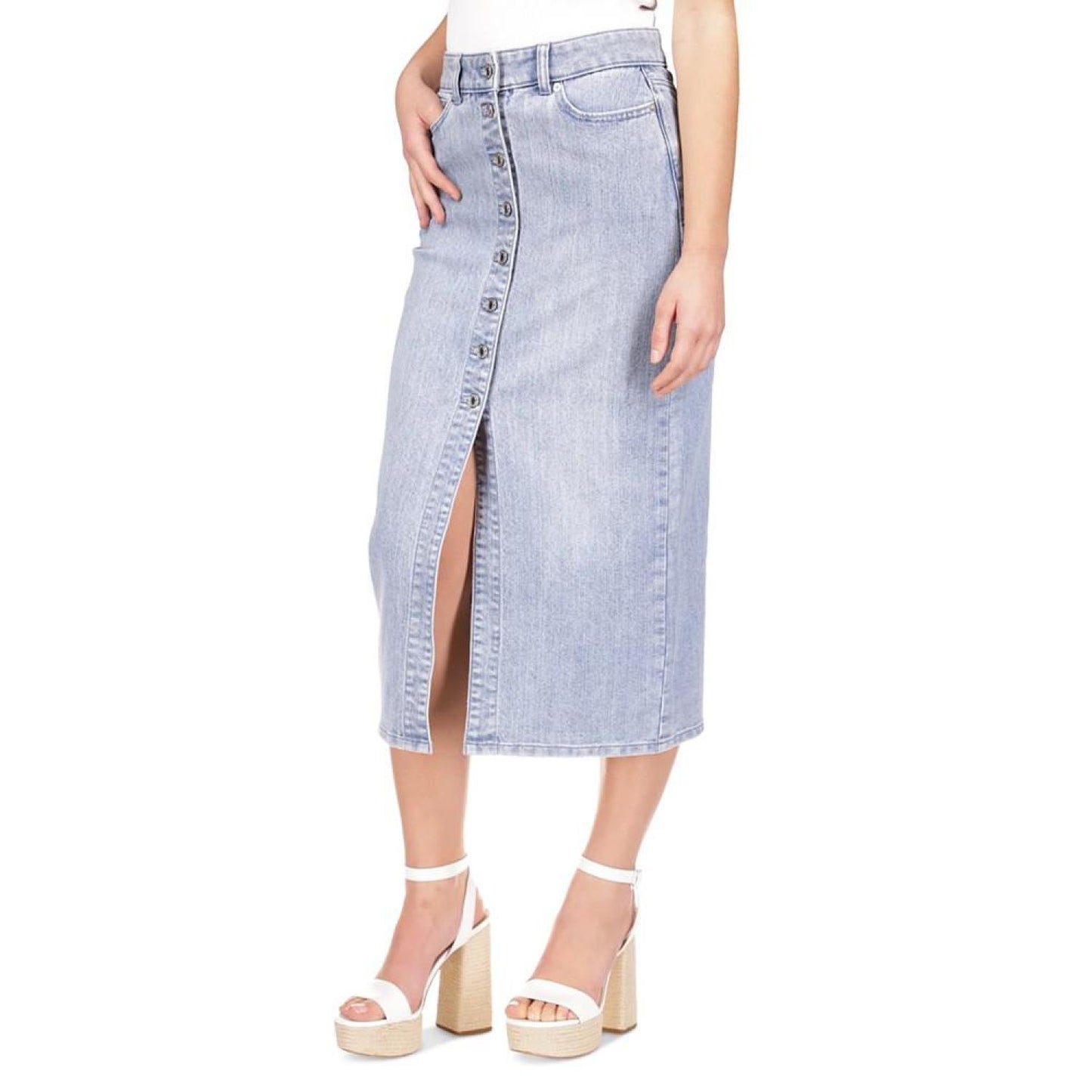 Michael Kors Women's Button-Front Denim Midi Skirt