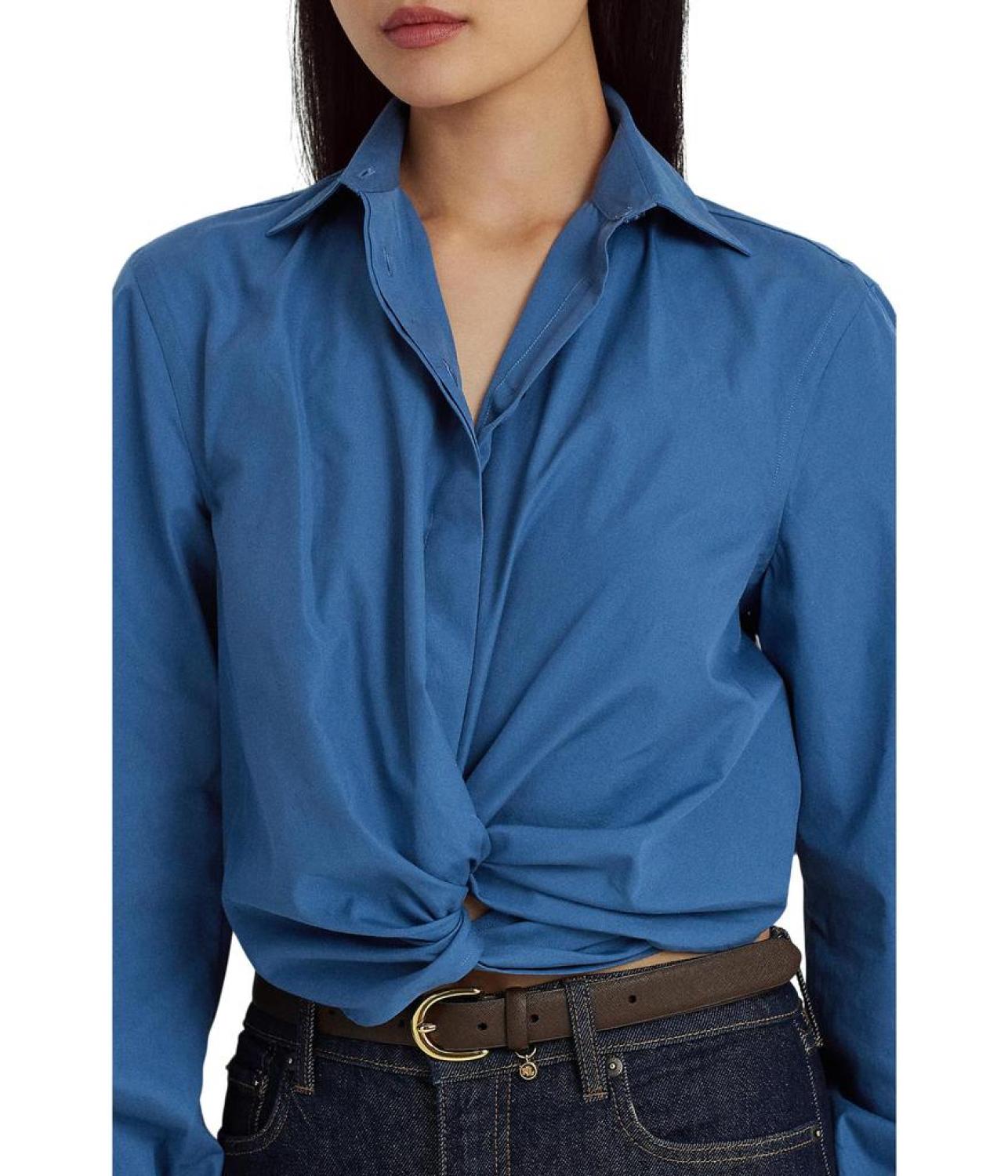 Twist-Front Broadcloth Cropped Shirt