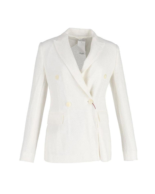 Max Mara Ritmo Double-Breasted Blazer in White Cotton