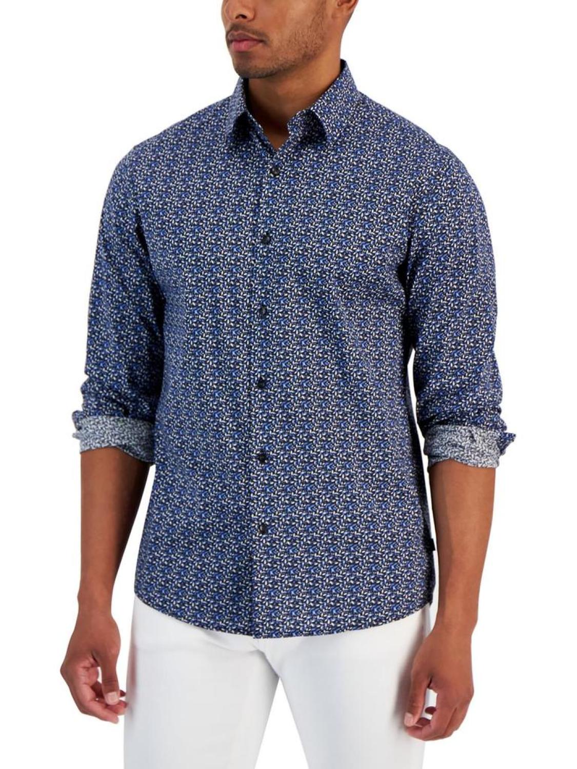 Mens Printed Stretch Button-Down Shirt