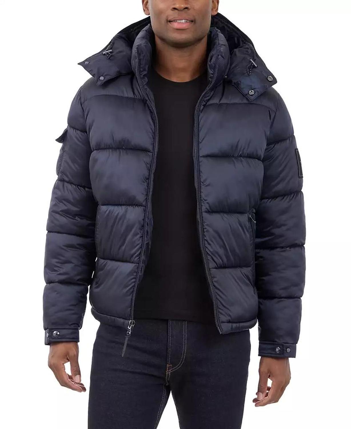 Men's Heavyweight Metallic Finish Hooded Puffer Jacket