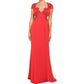 Crepe Flare Embellished Lace Illusion Dress In Red