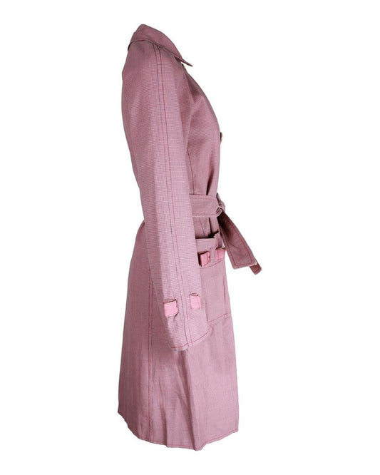 Marc Jacobs Micro Plaid Bow Detail Trench Coat in Pink Cotton