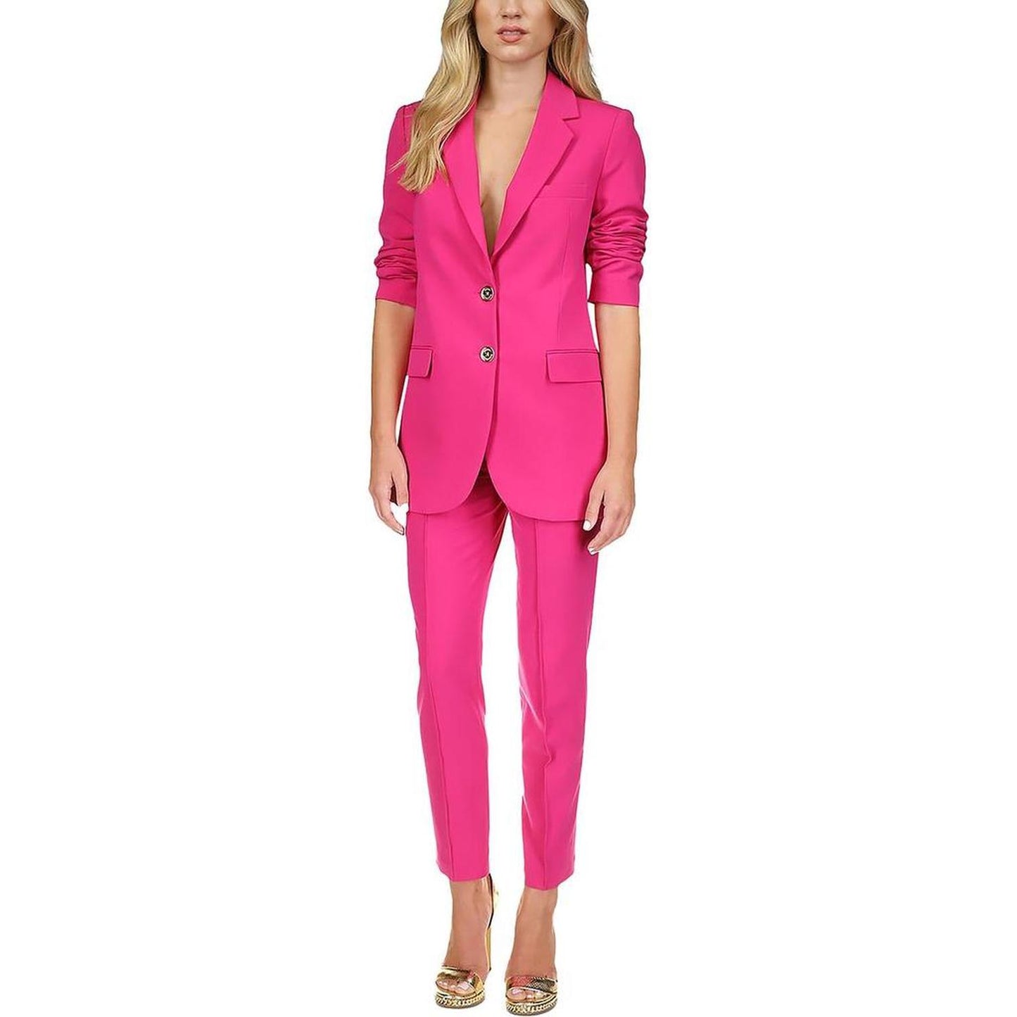 Womens Solid Workwear Two-Button Blazer