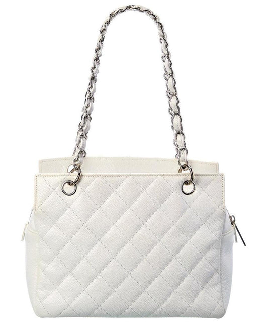 Chanel White Quilted Caviar Leather Petite Timeless Tote (Authentic Pre-Owned)