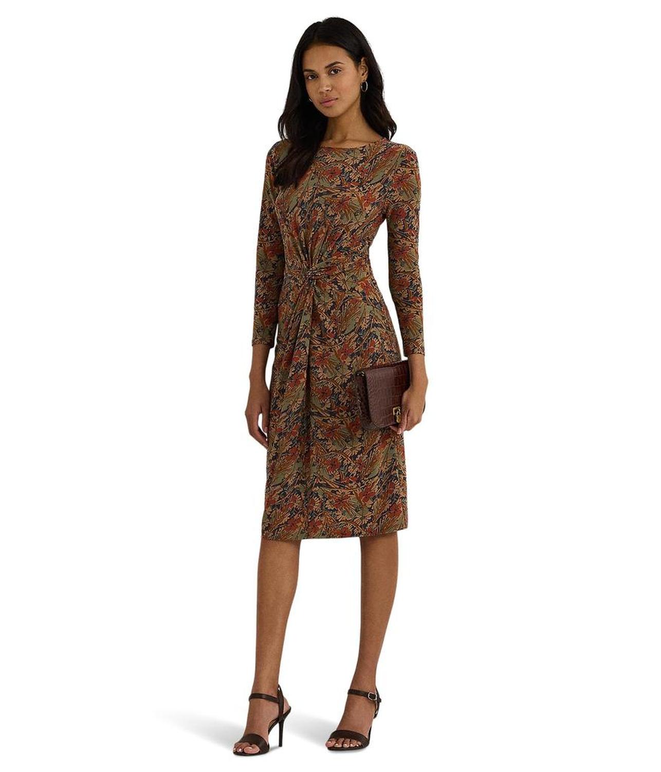 Floral Twist-Front Stretch Jersey Dress