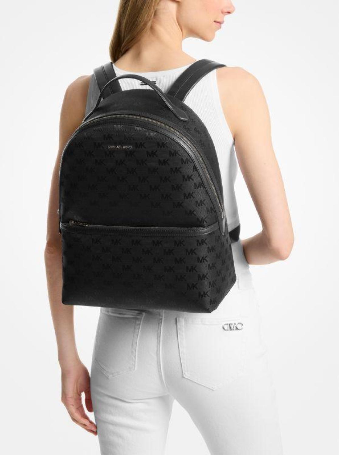 Sheila Large Woven Logo Nylon Backpack