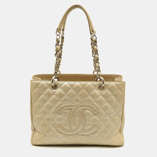 Chanel PearlQuilted Caviar Leather Gst Shopper Tote