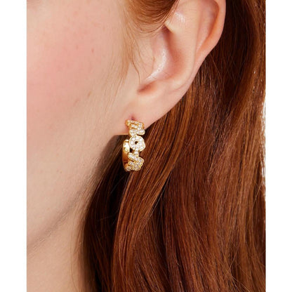 Gold-Tone Love You, Mom Crystal Small Huggie Hoop Earrings, 0.5"