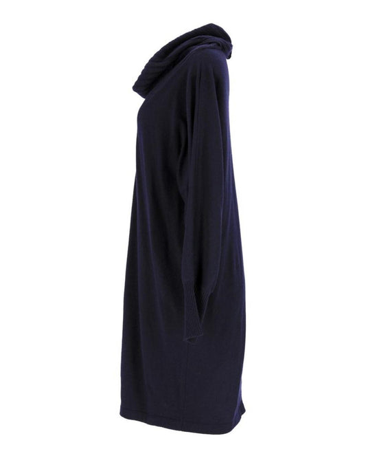 Max Mara Long-Sleeve Knit Dress in Navy Blue Wool