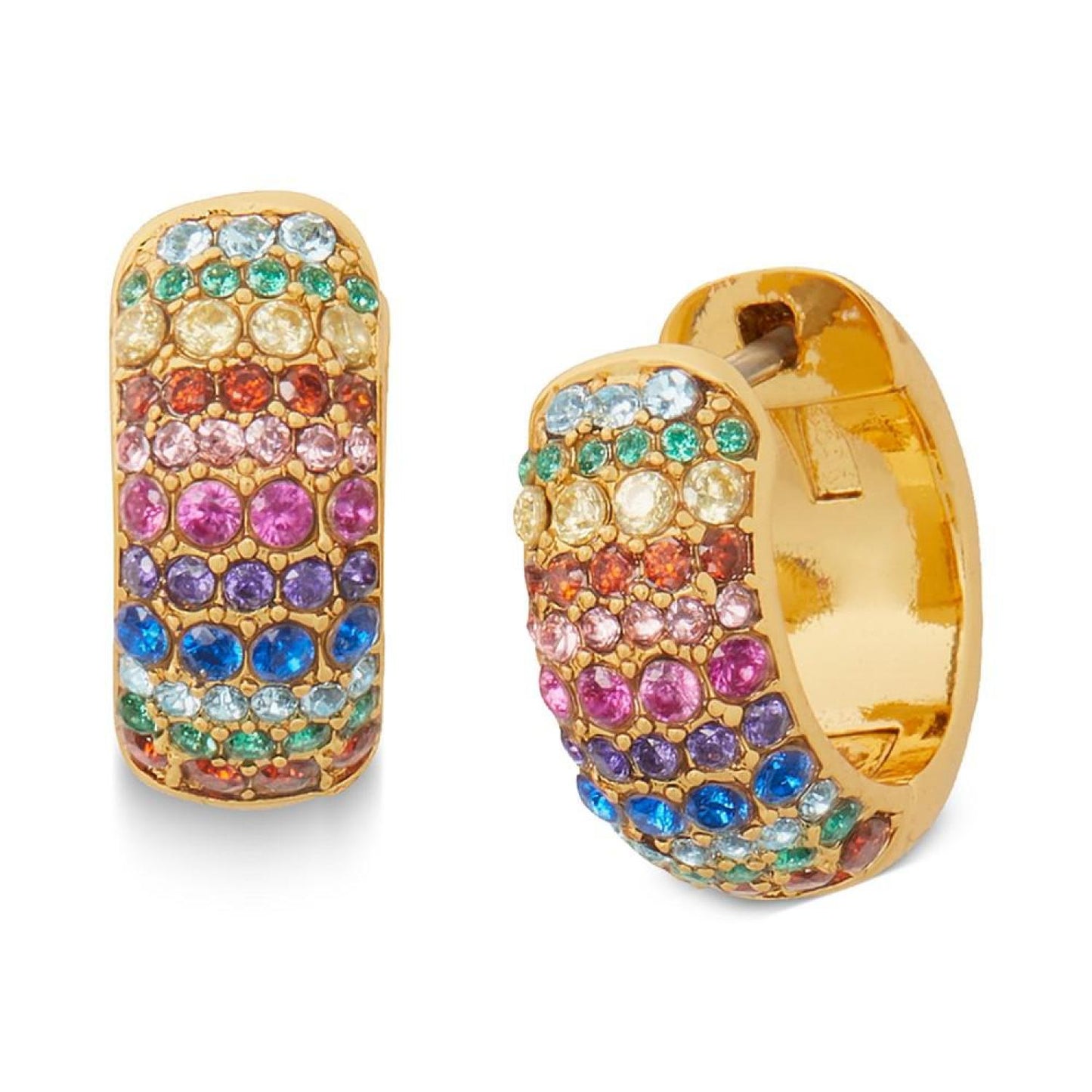 Gold-Tone Small Multicolor Pavé Hoop Earrings, 0.5"