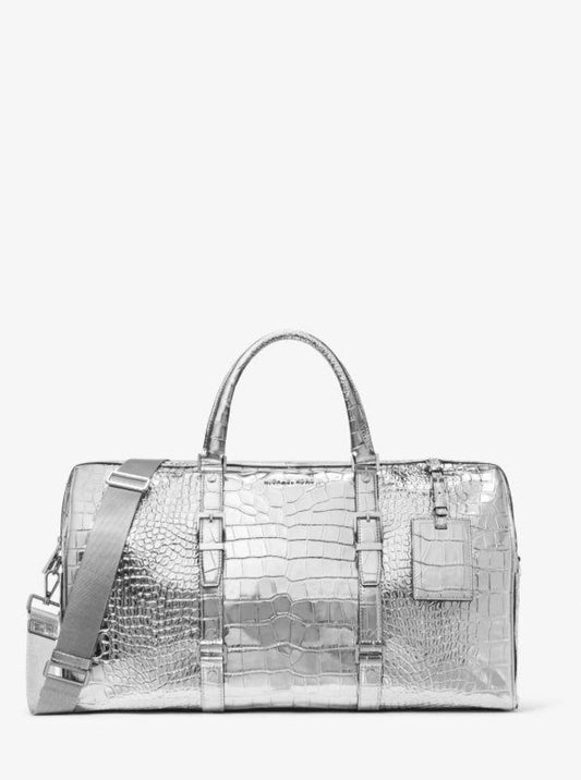 Bedford Travel Extra-Large Metallic Crocodile Embossed Leather Weekender Bag