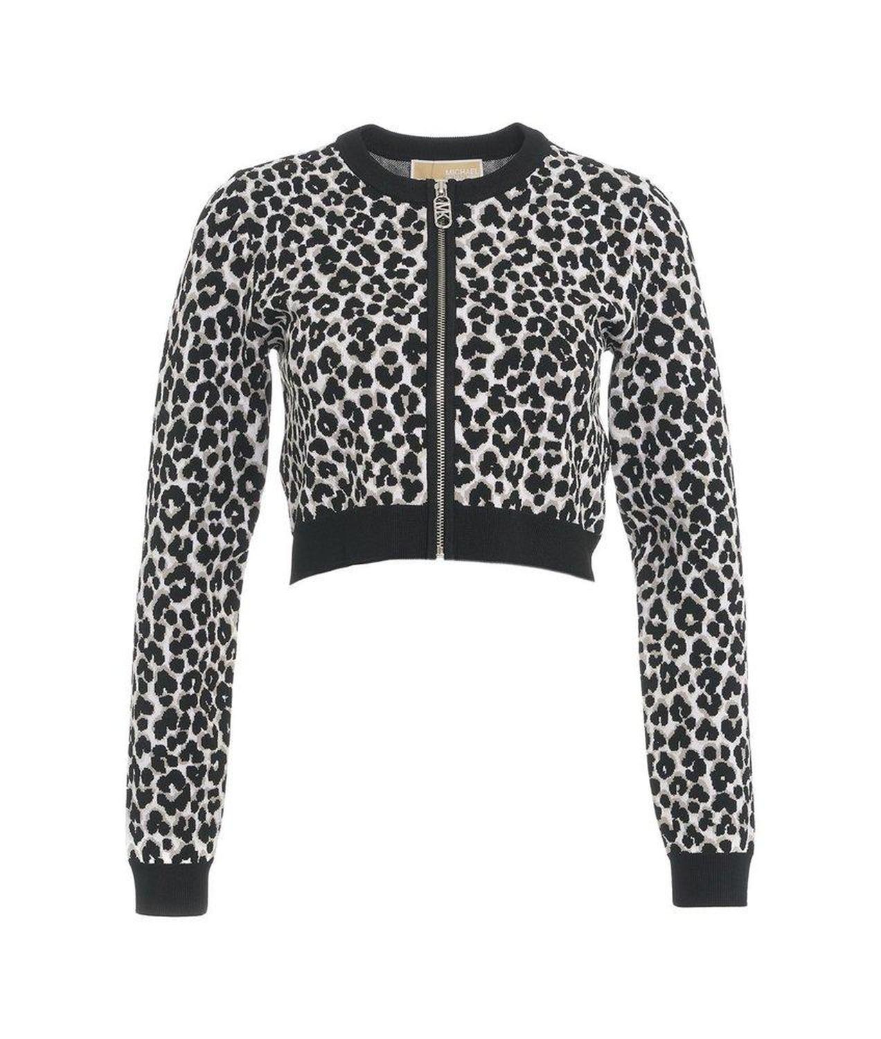 Michael Michael Kors Leopard Jacquard Knit Zip Cardigan