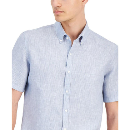 Men's Slim-Fit Stripe Button-Down Linen Shirt