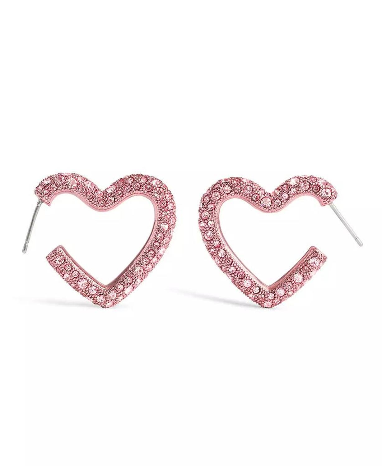 Faux Stone Pave Heart Hoop Earrings