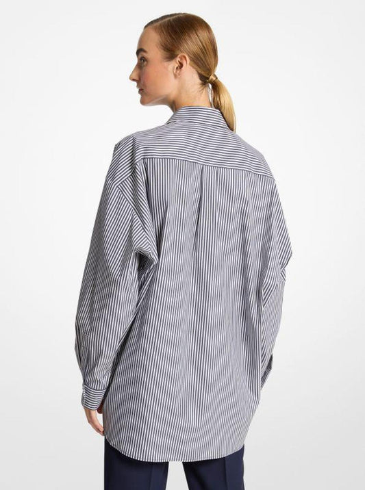 Striped Stretch Cotton Poplin Oversized Shirt