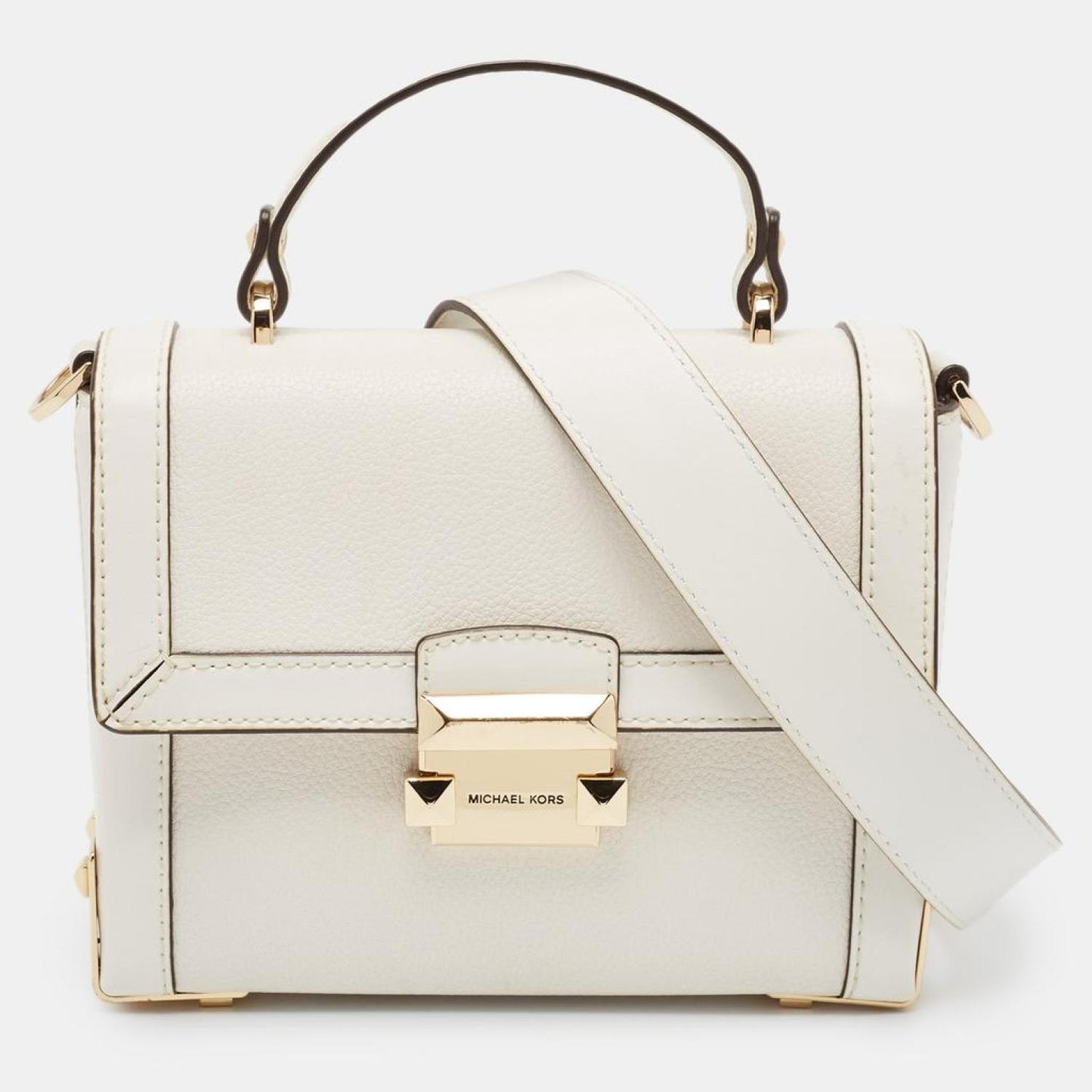 Michael Kors White Leather Small Jayne Trunk Top Handle Bag