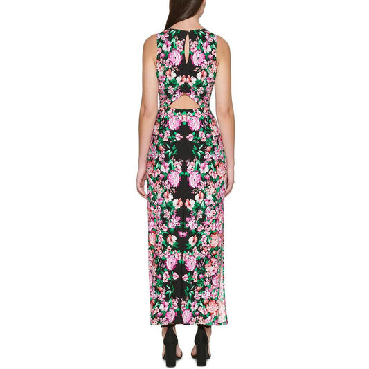 Womens Floral Print Tea Length Maxi Dress