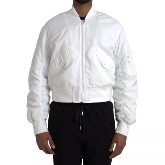 Dolce & Gabbana White Bomber Long Sleeves Full Zip Jacket