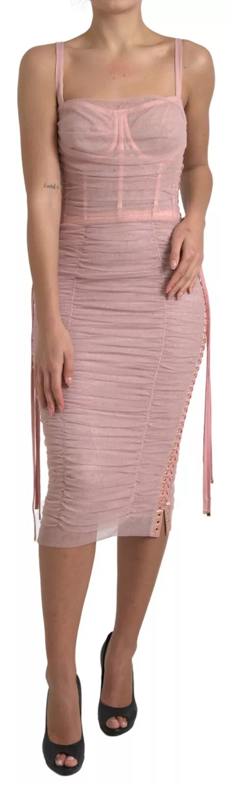 Dolce & Gabbana Pink Bustier Corset Lace Up Bodycon Dress