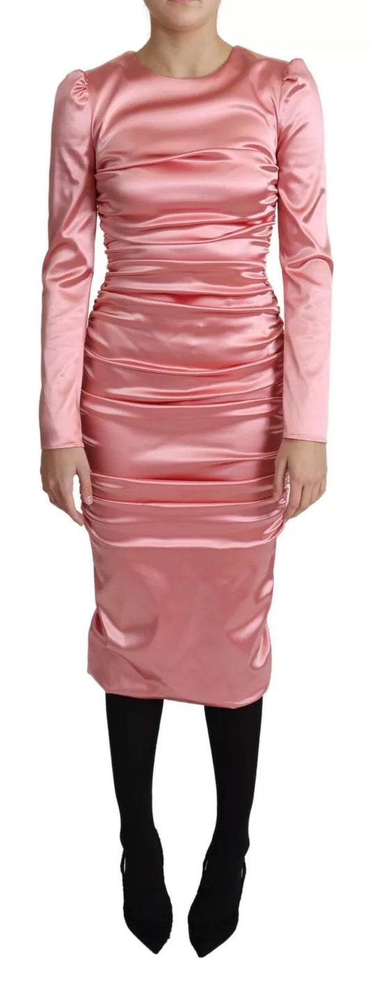 Dolce & Gabbana Pink Long Sleeves Bodycon Sheath Midi Dress