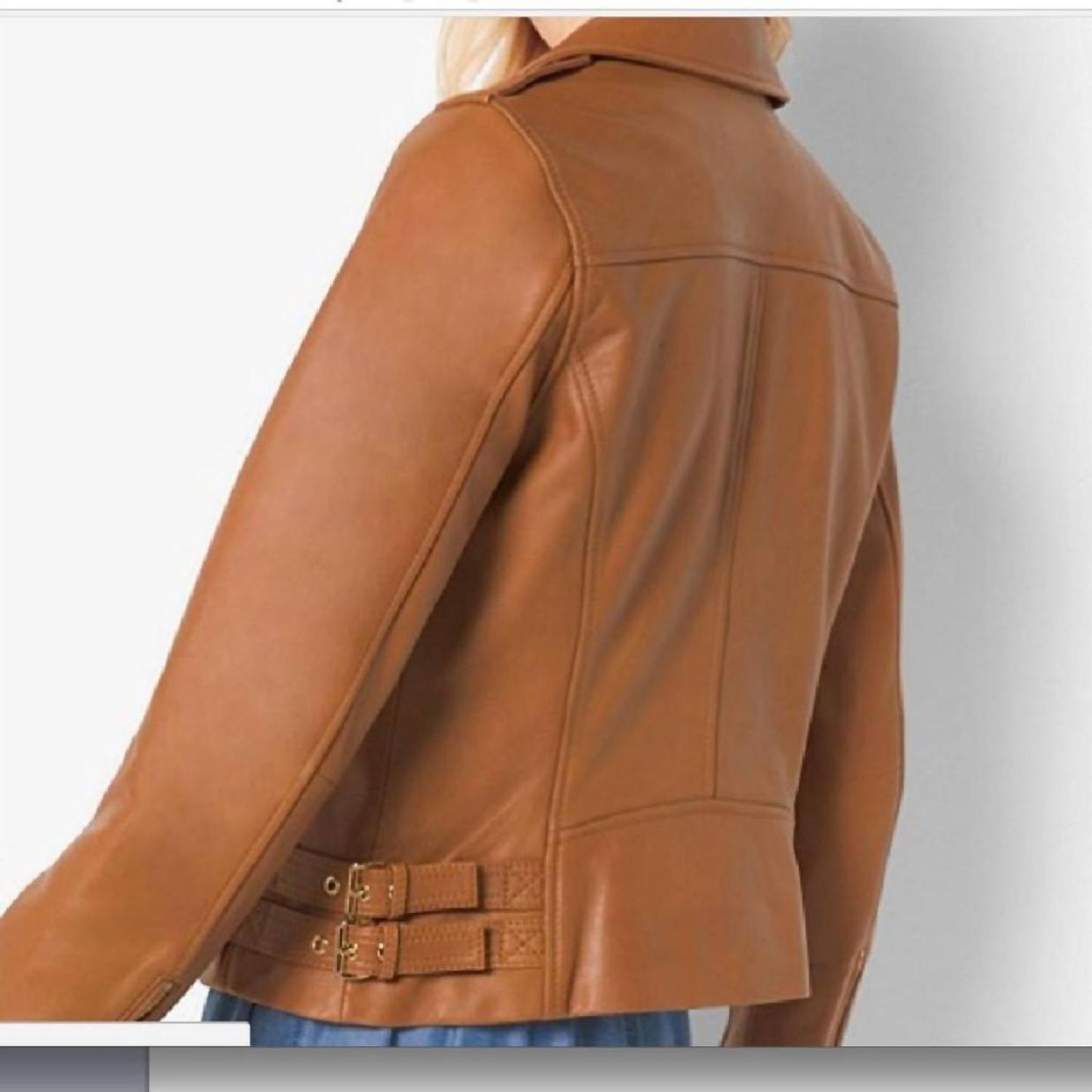 Women Luggage Leather Moto Jacket In Cognac