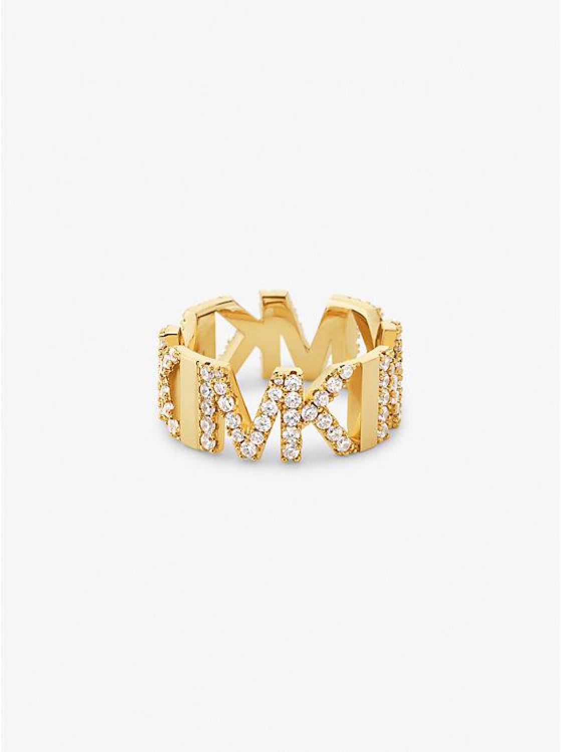 Precious Metal-Plated Brass Pavé Logo Ring