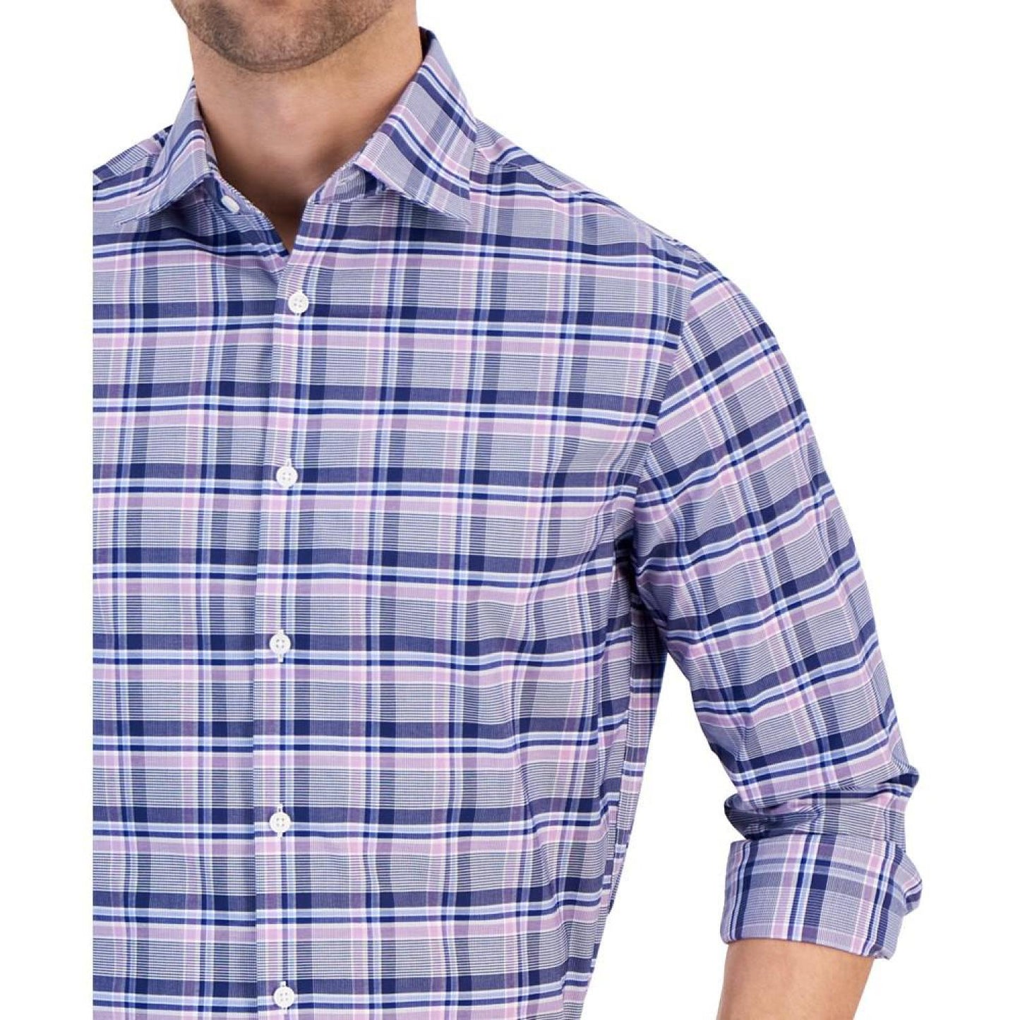 Men's Slim-Fit Airsoft Plaid Dress Shirt