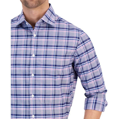 Men's Slim-Fit Airsoft Plaid Dress Shirt