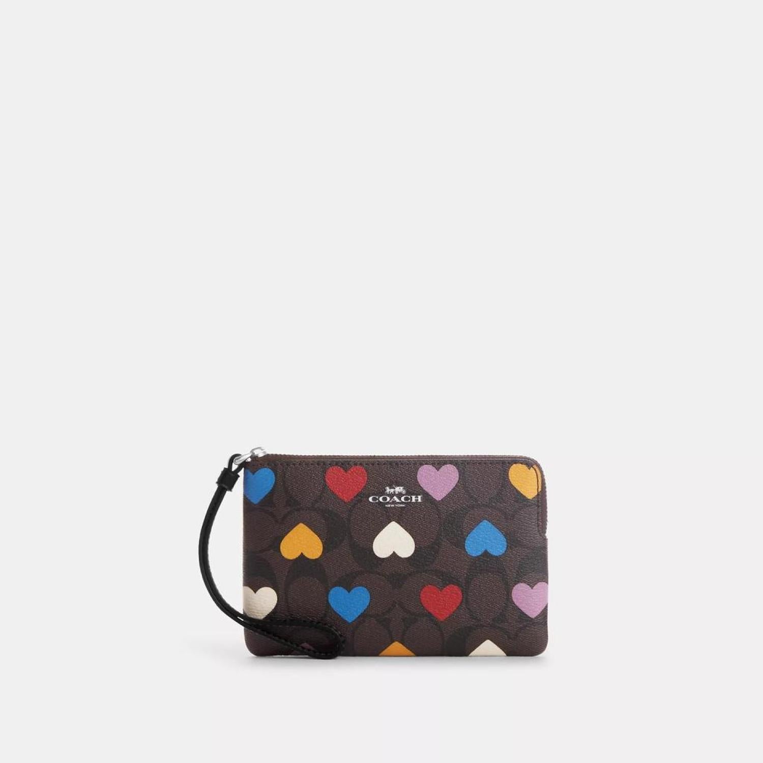 Coach Corner Zip Wristlet In selling Signature Canvas with Stripe Heart Print