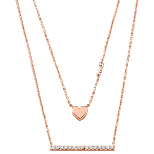 14k Rose Gold-plated Sterling Silver Double Layer Heart Necklace