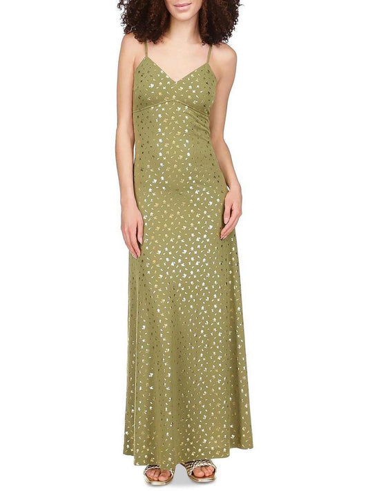 Womens Metallic Maxi Slip Dress