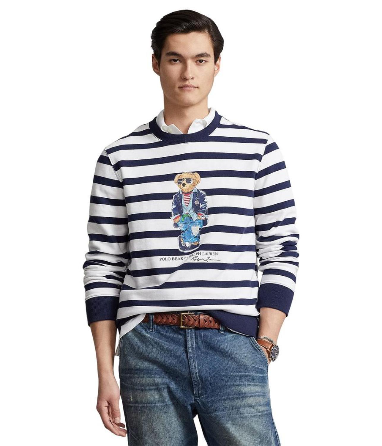 Polo Bear Striped Fleece Sweatshirt