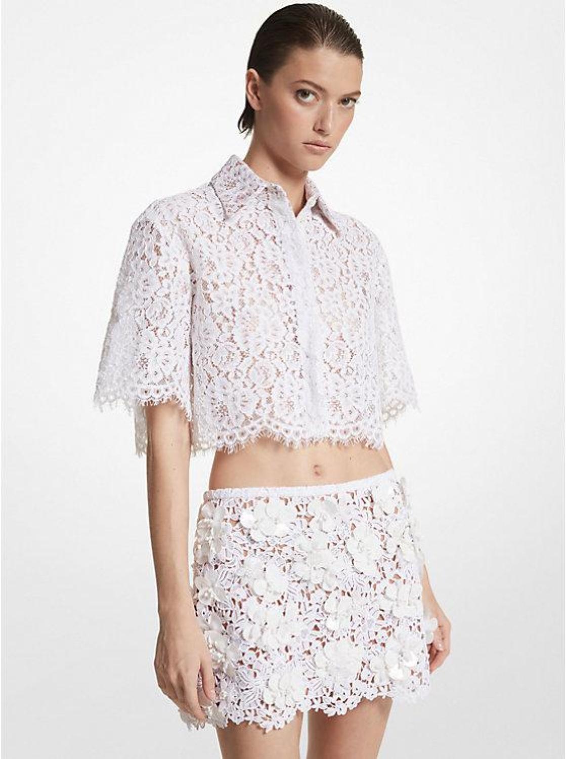 Floral Corded Lace Cropped Shirt