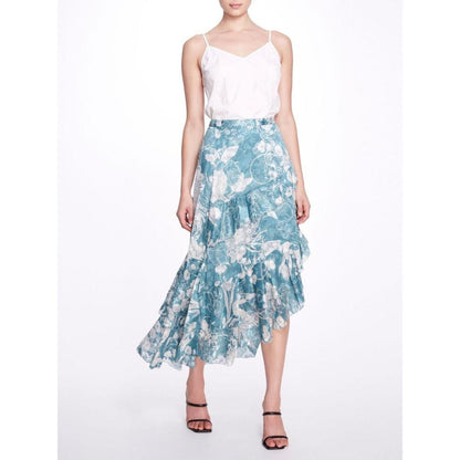 Floral Print Ruffled Chiffon Hi-Lo Skirt