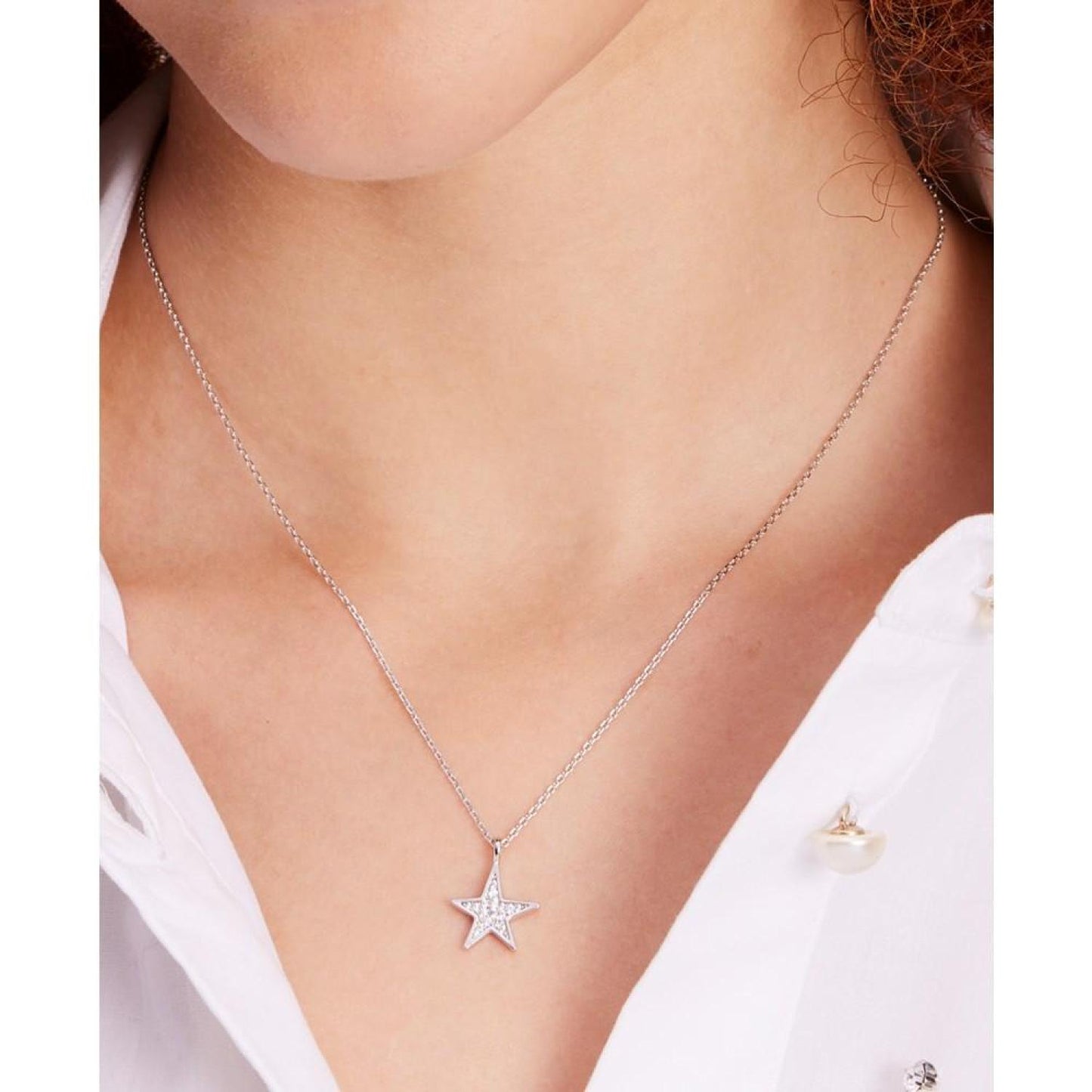 Silver-Tone Pavé Star Pendant Necklace, 16" + 3" extender