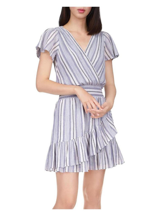 Womens Metallic Striped Wrap Dress